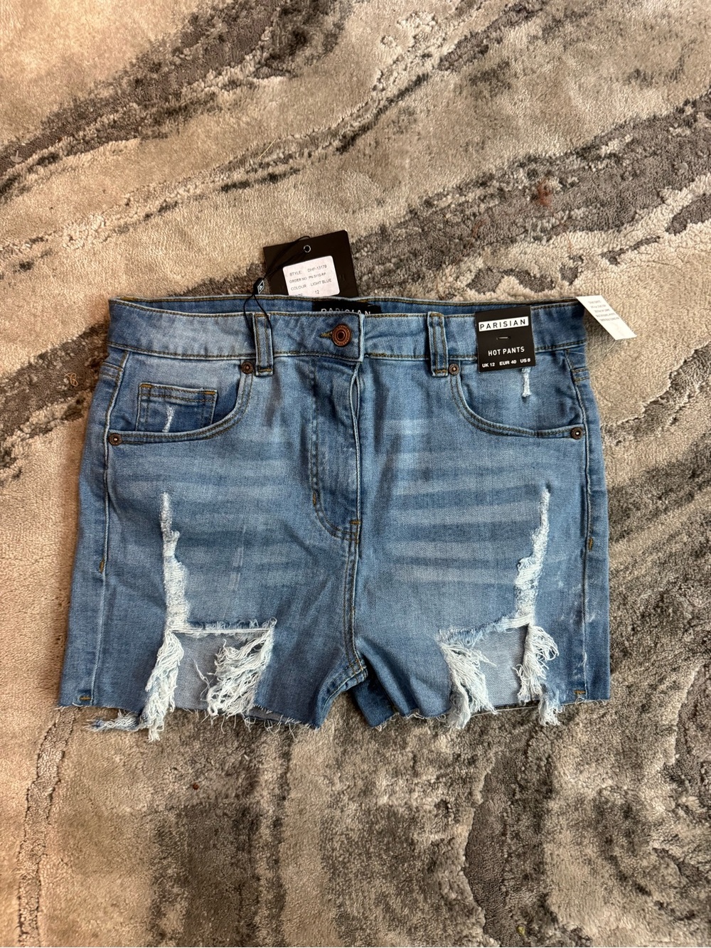 Parisian Works Distressed Light Blue Denim Cutoff Shorts